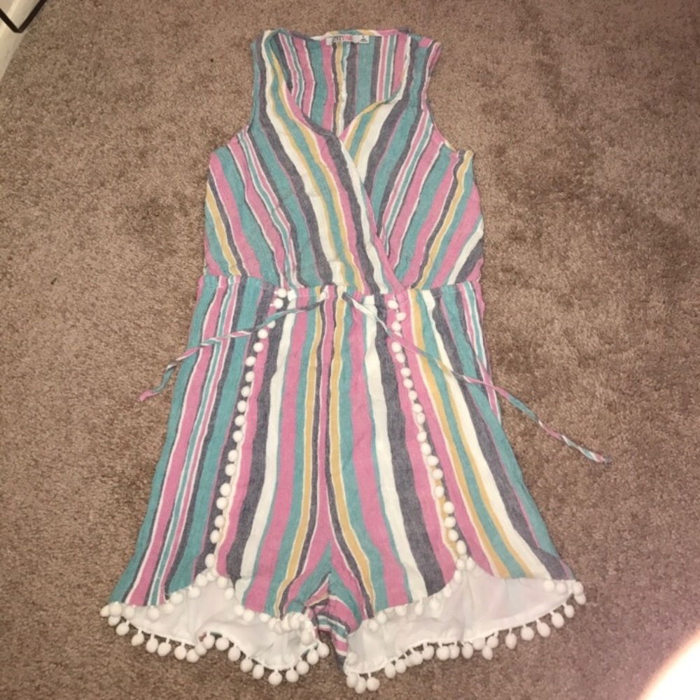 JustFab rainbow pompom romper