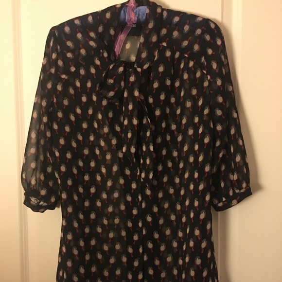 🐞🐞Asos chiffon bird print front tie blouse 🦉🦆 - Picture 1 of 7