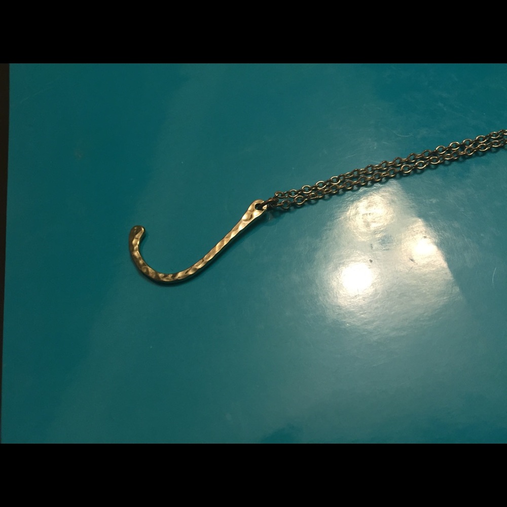 NEW Antique gold Tone "J" Hammered Metal Necklace