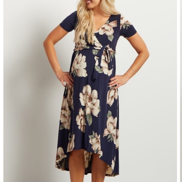 navy wrap maternity dress