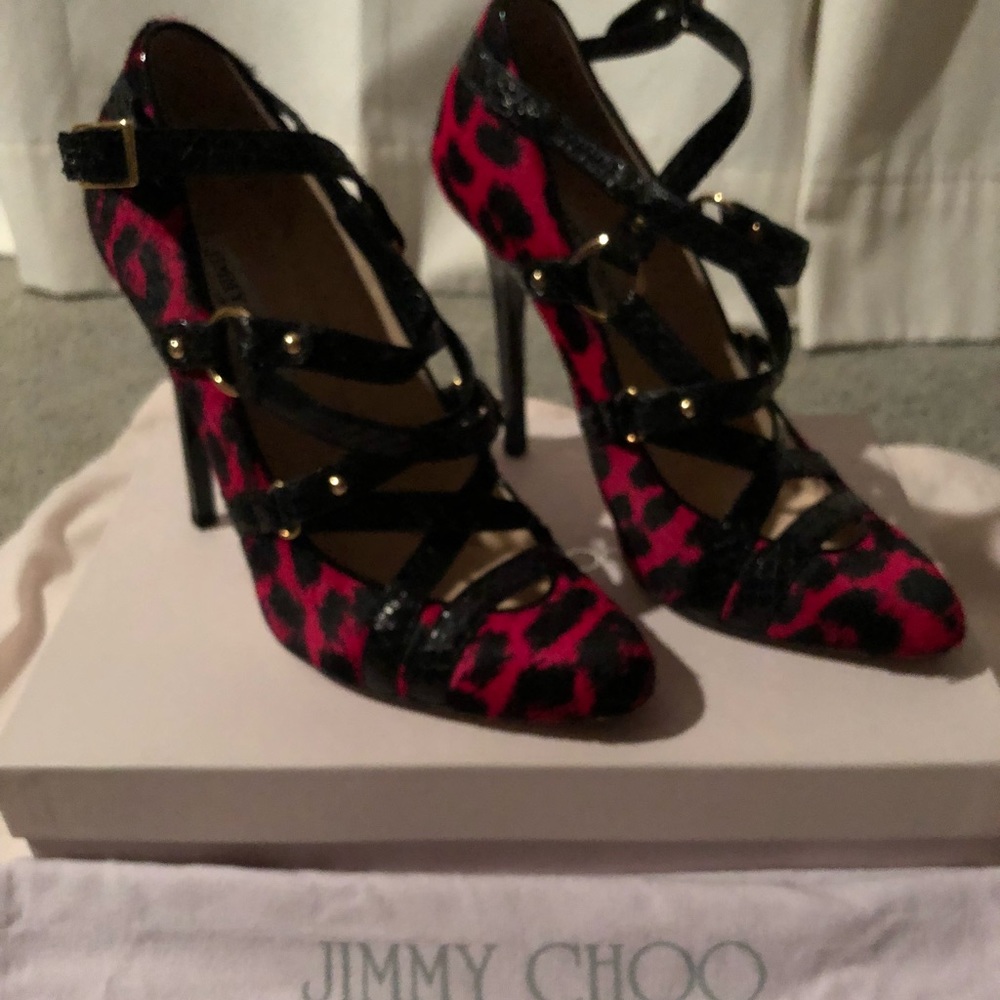 Jimmy Choo pink leopard strappy Heels
