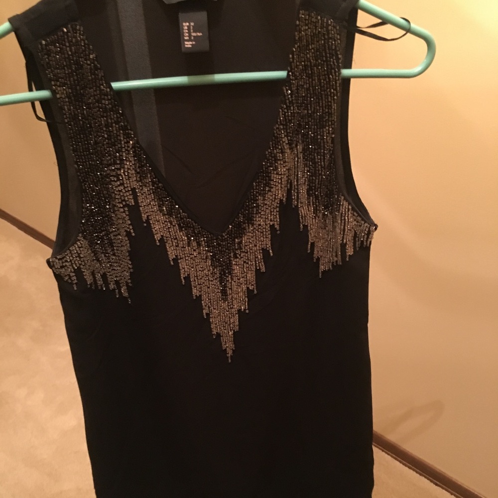 Black sheer dress with silver beading