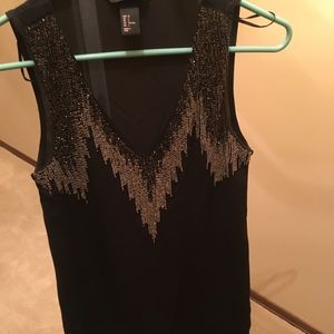 Black sheer dress with silver beading