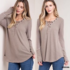 🆕MOCHA Simply Lace Up Tops