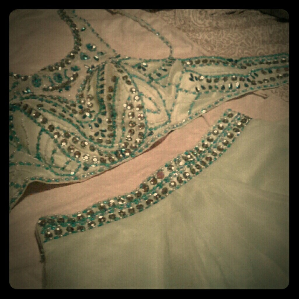 2 Peice beaded light turquoise formal dress