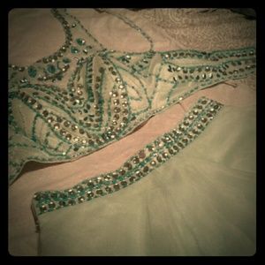 2 Peice beaded light turquoise formal dress