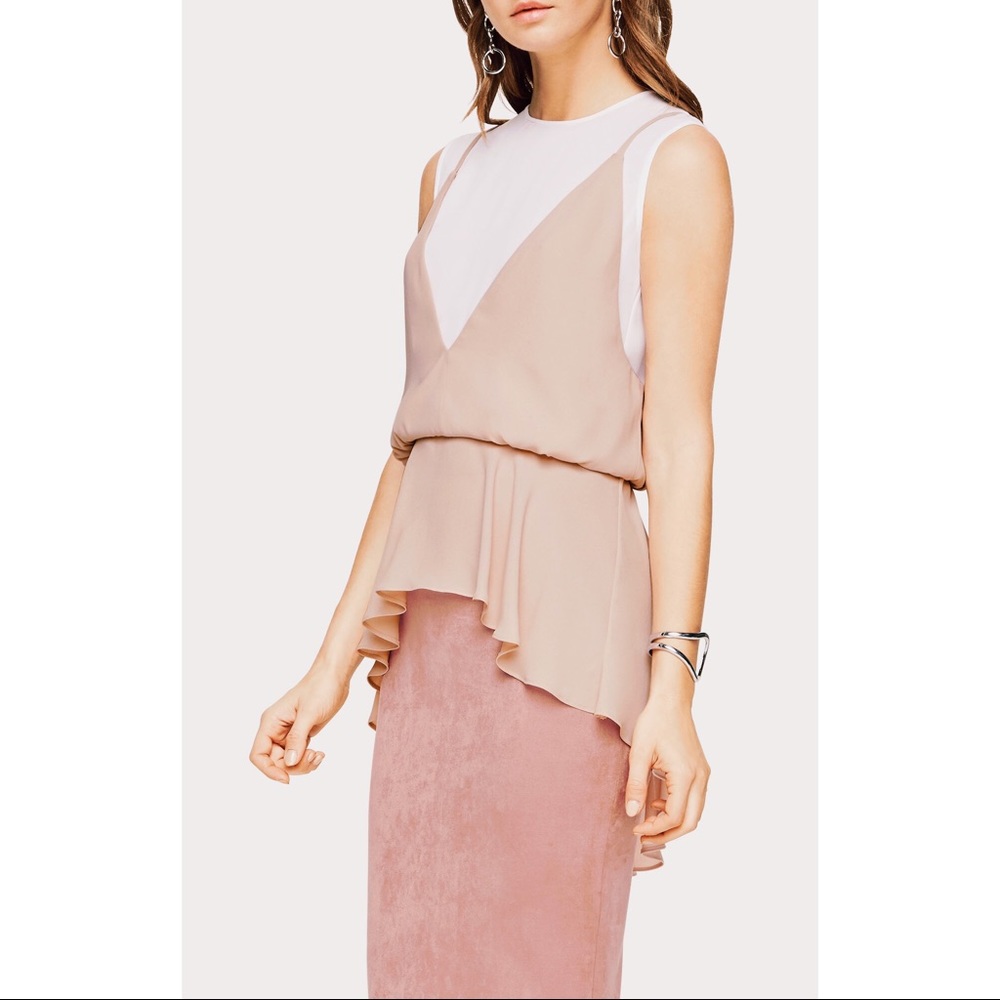 BCBG Elain Peplum Top - blouse pink / white