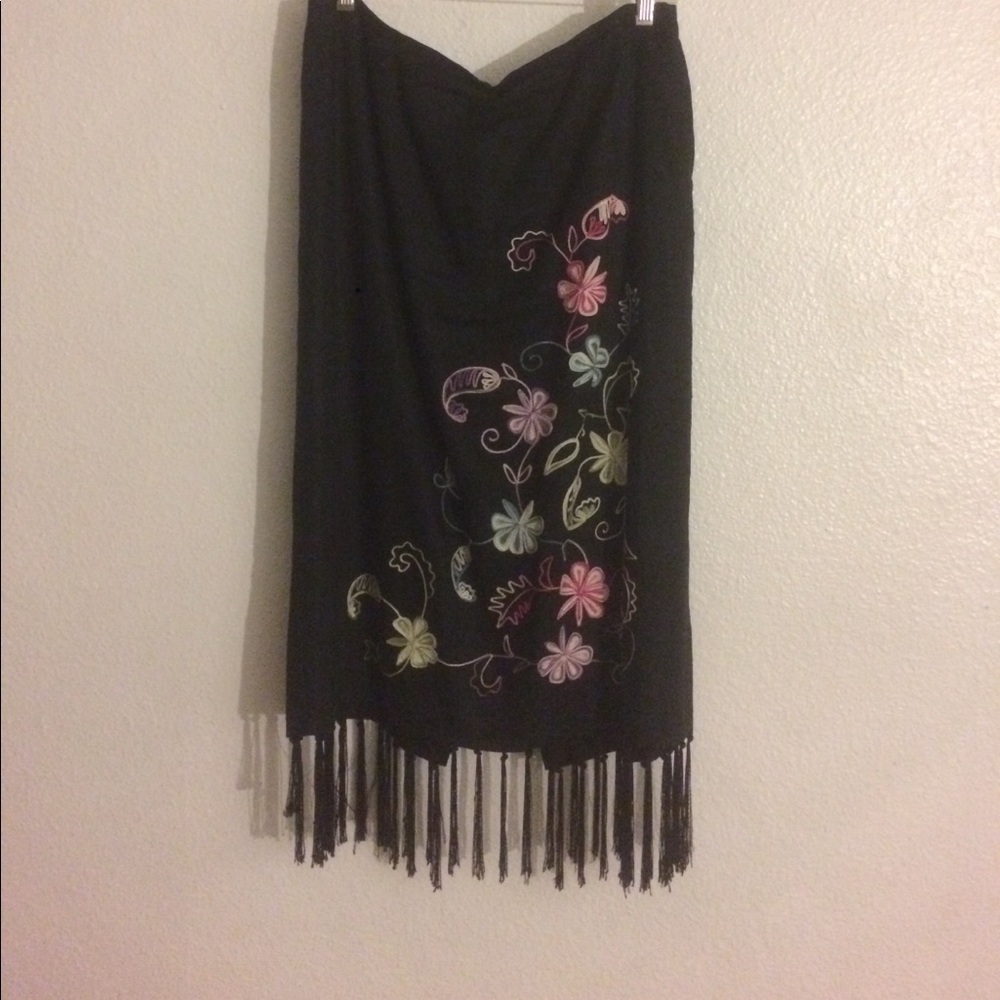 Black Linen Embroidered Skirt