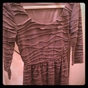 Flowy tan three quarter sleeve cotton knit dress