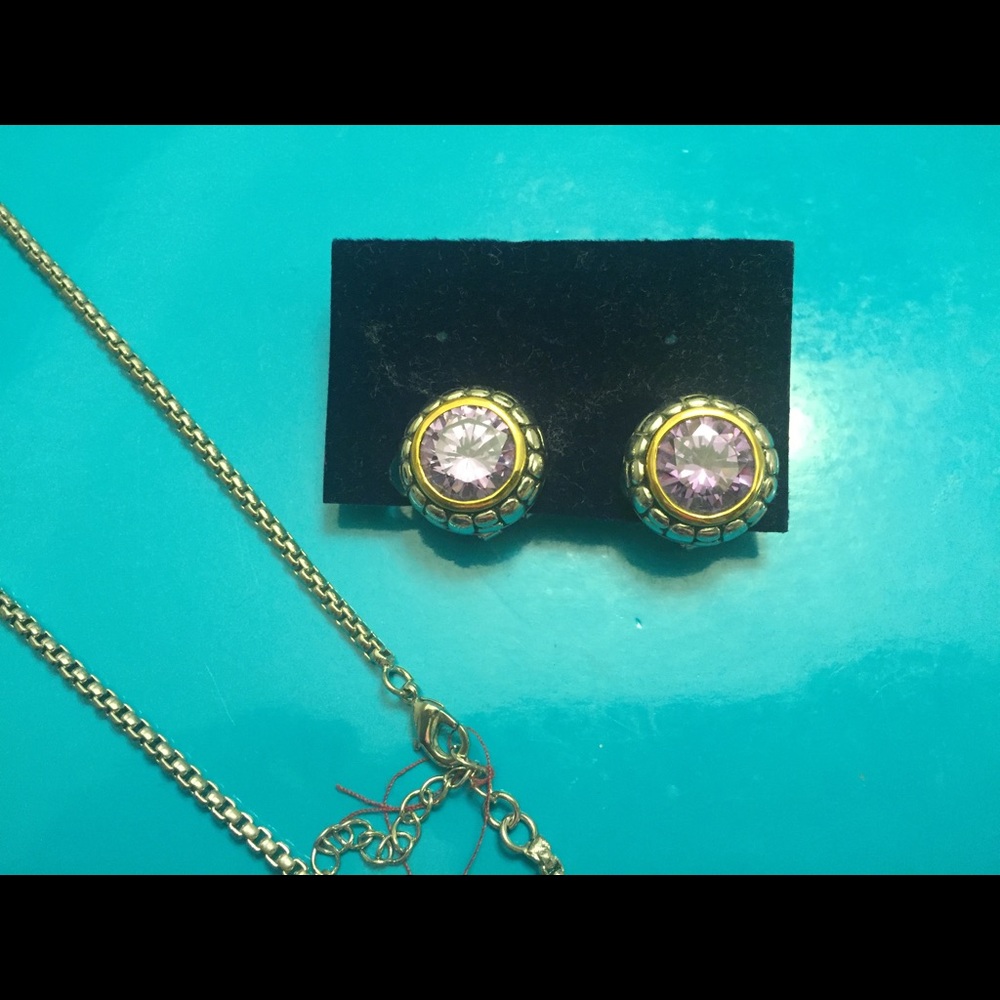 NEW Purple Stone Gold Silver Tone Earrings