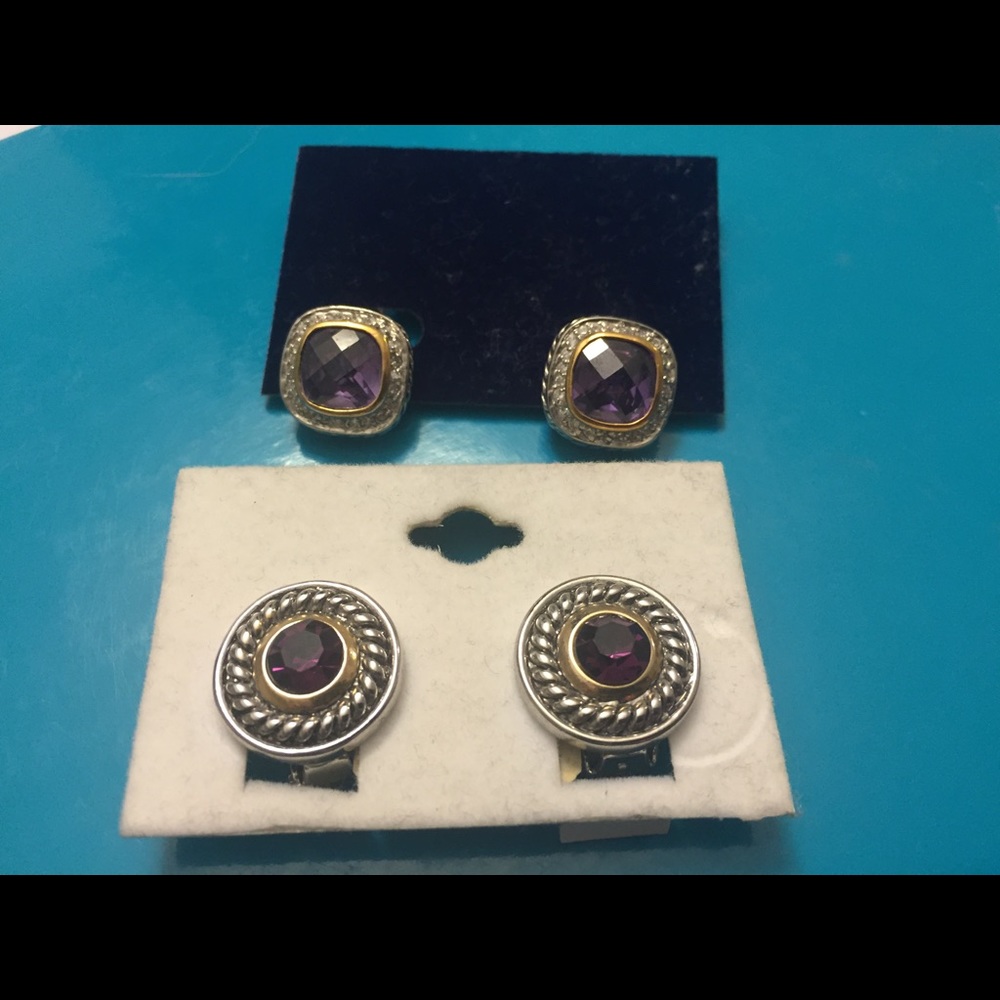 NEW Purple Gold Silver Tone Clip On Earrings