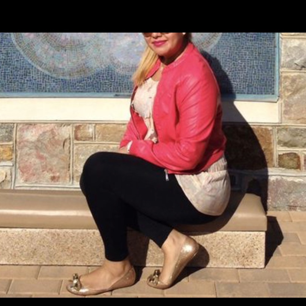 faux leather pink jacket