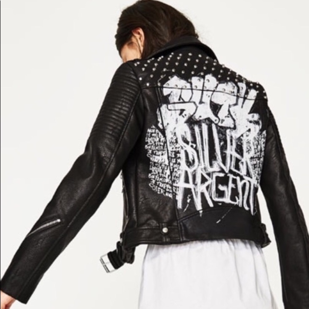 Zara Graffiti Moto Leather Jacket