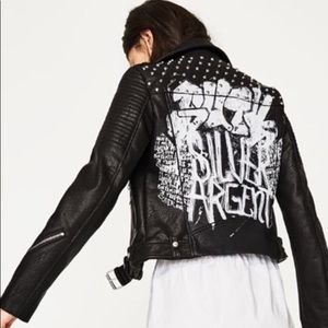 Zara Graffiti Moto Leather Jacket