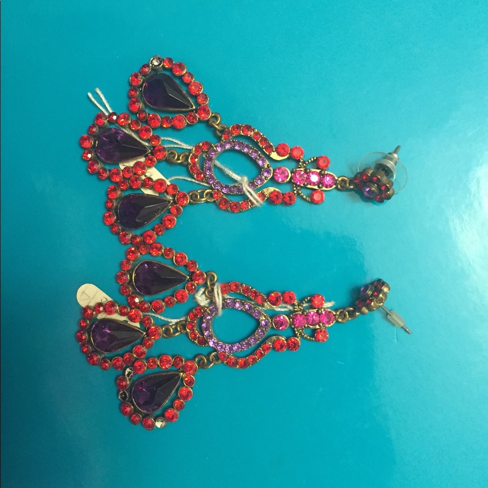 NEW Purple Red Rhinestone Chandelier Earrings