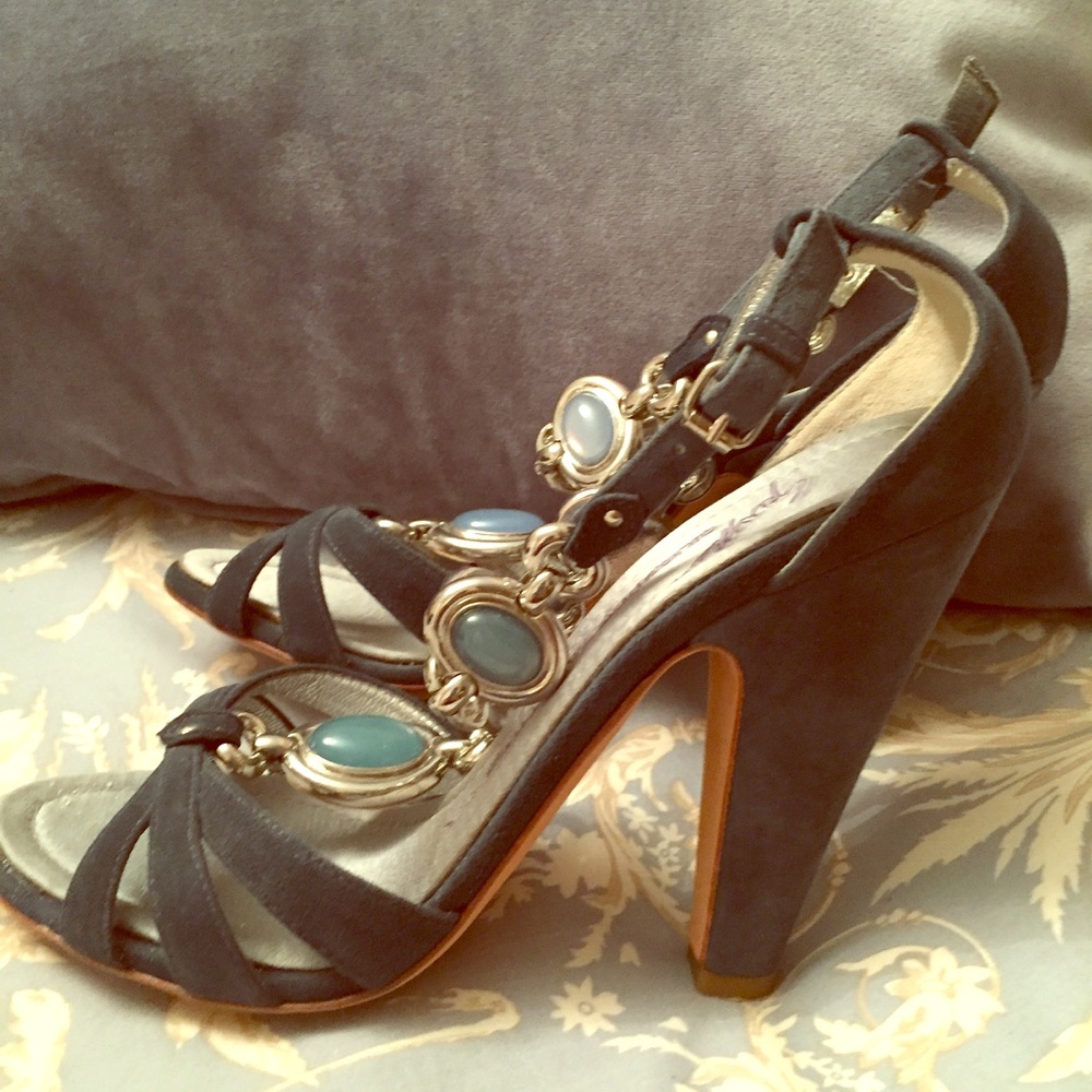 Turquoise suede heeled sandals