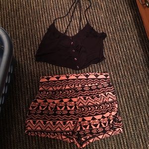 High rise shorts w/ black tank top crop top