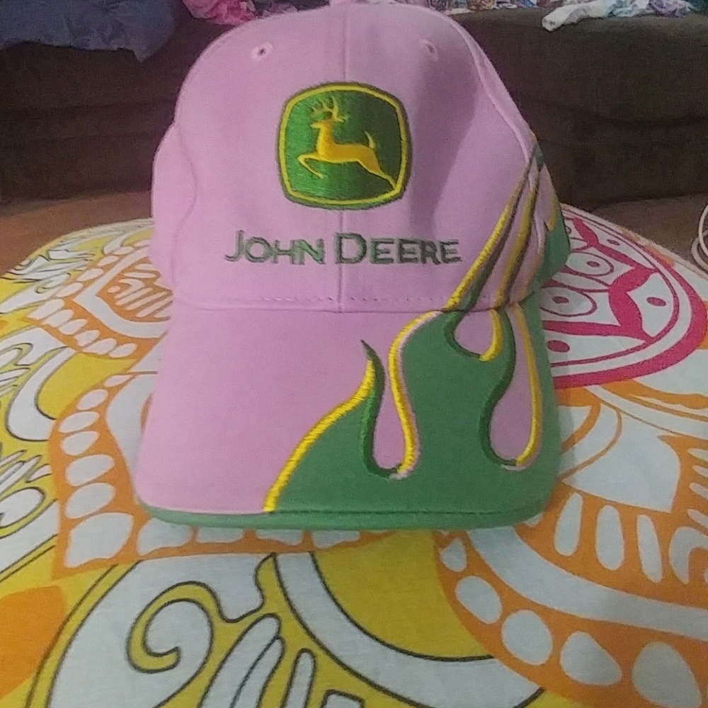 Pink and green John Deere hat