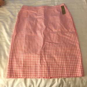 J. Crew Gingham Pencil Skirt Pink size 6 New NWT