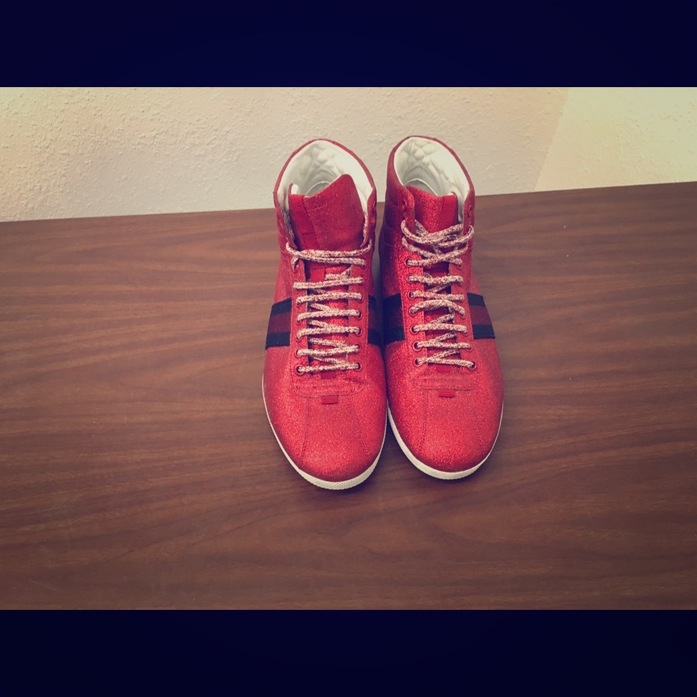 GUCCI Red Glitter Web High Tops