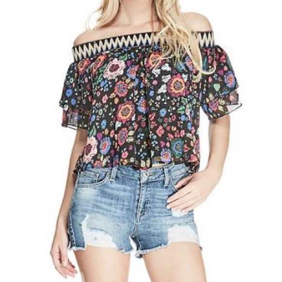 GUESS Off The Shoulder Floral Top - Picture 1 of 4