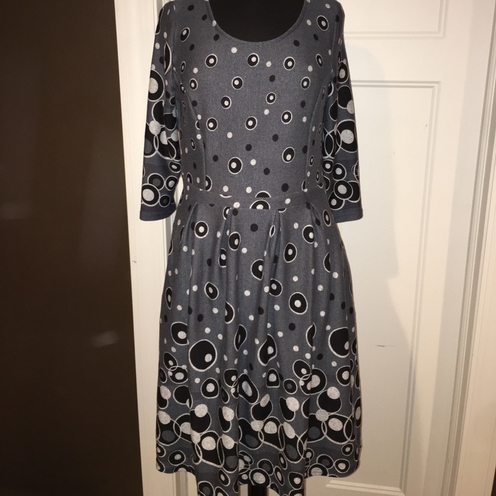 Grey, black and white dress