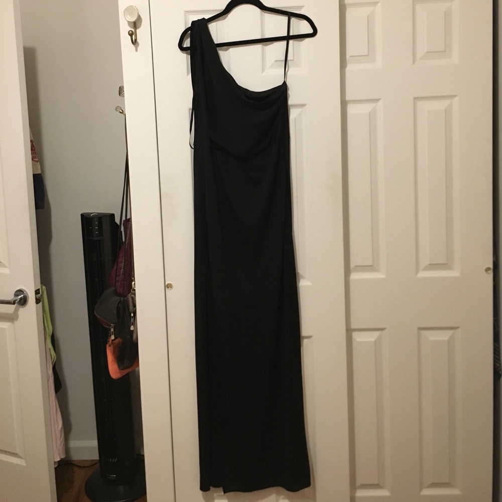 BCBG One shoulder floor length with slit