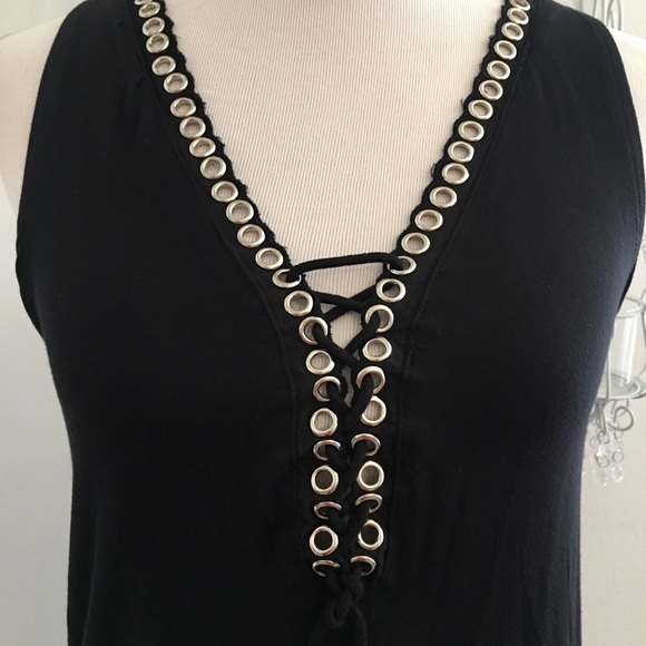 New Black Lace Up Tank Size Small - Picture 2 of 6