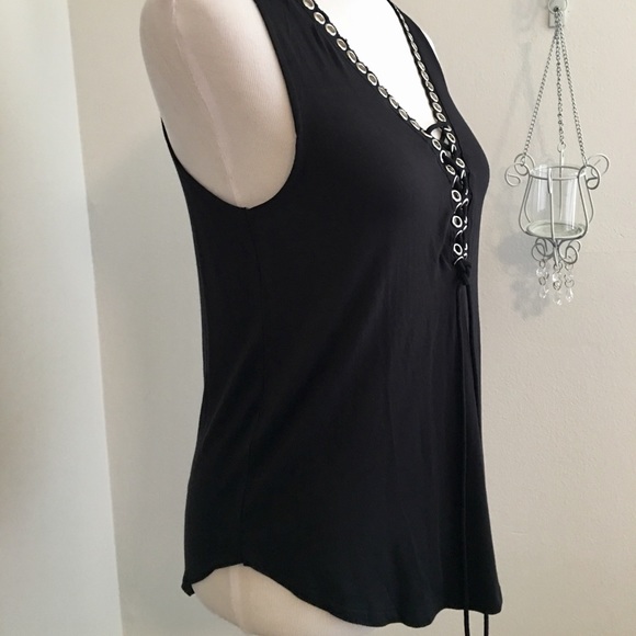 New Black Lace Up Tank Size Small - Picture 3 of 6