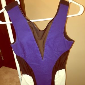 Blue/black/white color block dress with sheer