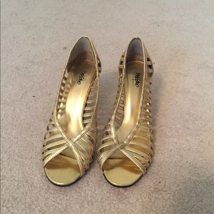 Gold peep toe high heels
