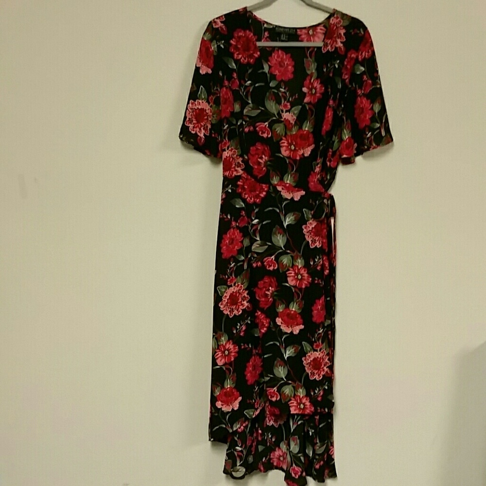 Forever 21 Black Floral Wrap Dress