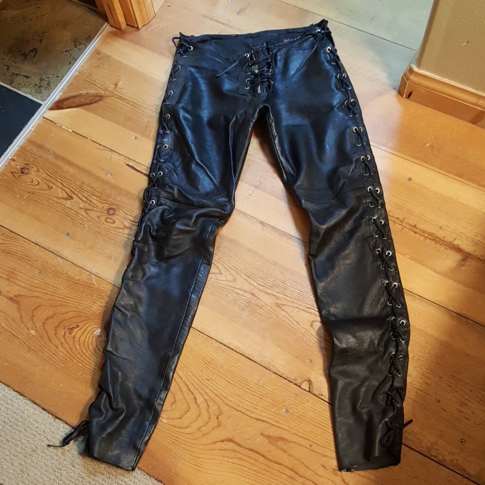Women's black leather pants