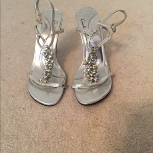 Silver high heels with bead detailing