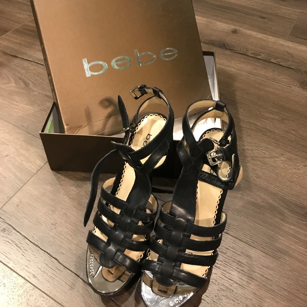 Platform sexy shoes, Bebe, black leather 💋👣