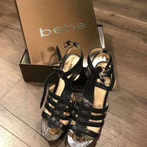 Platform sexy shoes, Bebe, black leather 💋👣