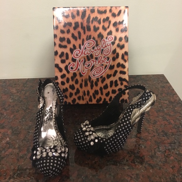 Naughty monkey black and white polkadot heels - Picture 1 of 4