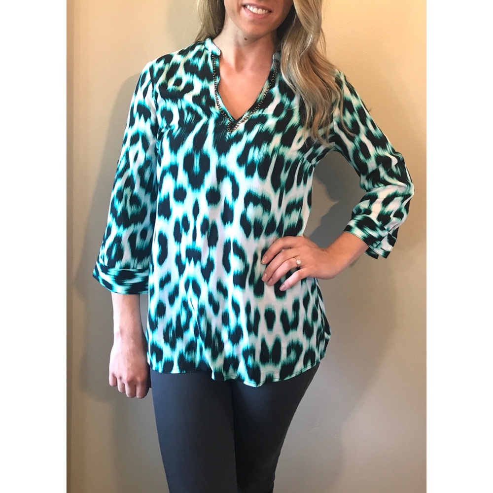 Turquoise Cheetah Blouse