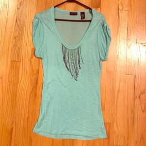 NY&Co Teal Top with Attached Metal Fringe