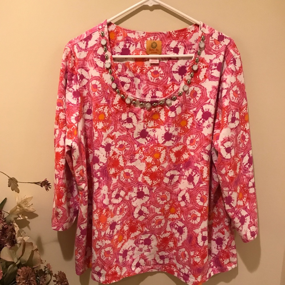Multi print 3/4 sleeve top