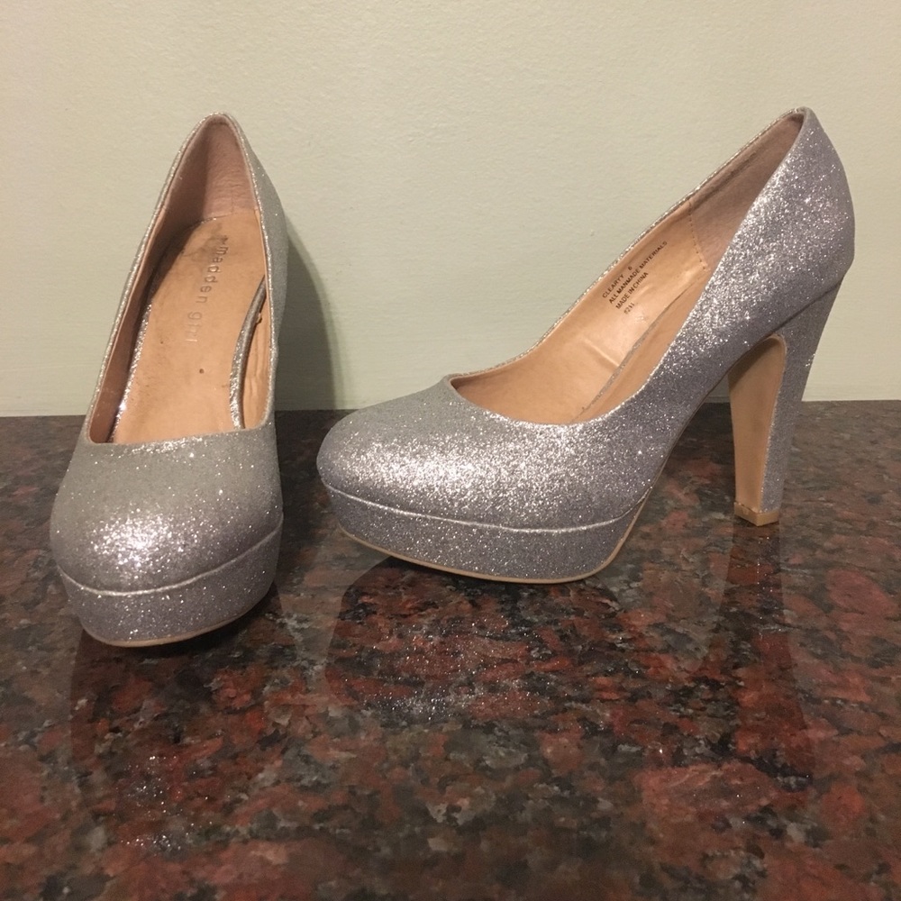 Madden Girl silver glitter heels
