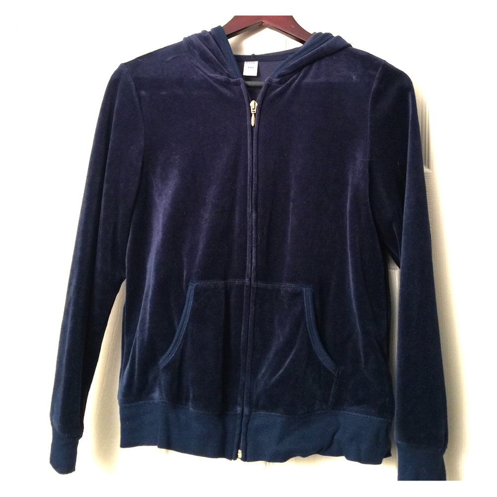 Navy velour hooded sweatshirt