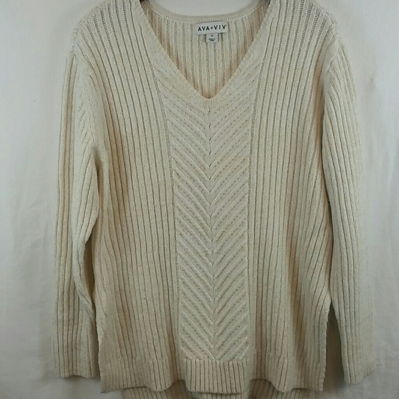 Ava & Viv Sweaters - Ava & Viv oversized cream and gold thread sweater