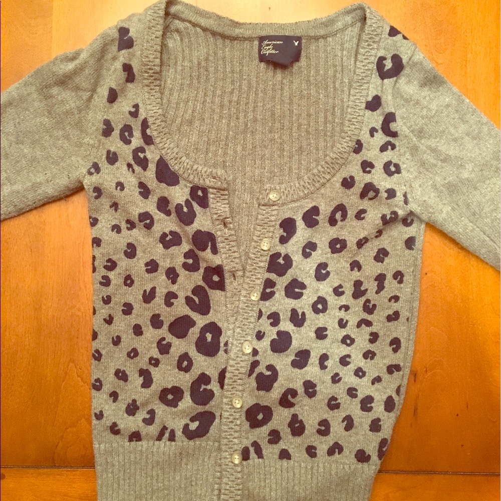 Grey cheetah print cardigan from AE, size S