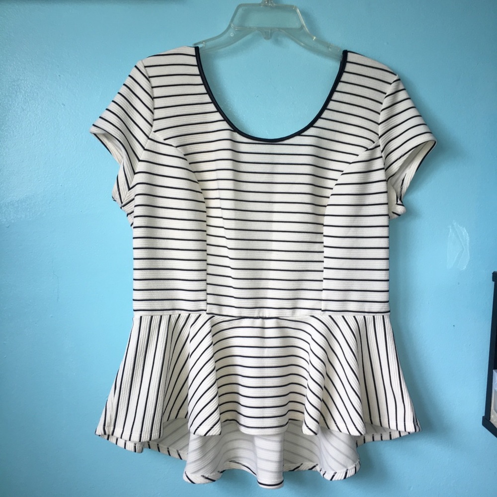 White/Black Stripes Peplum Top