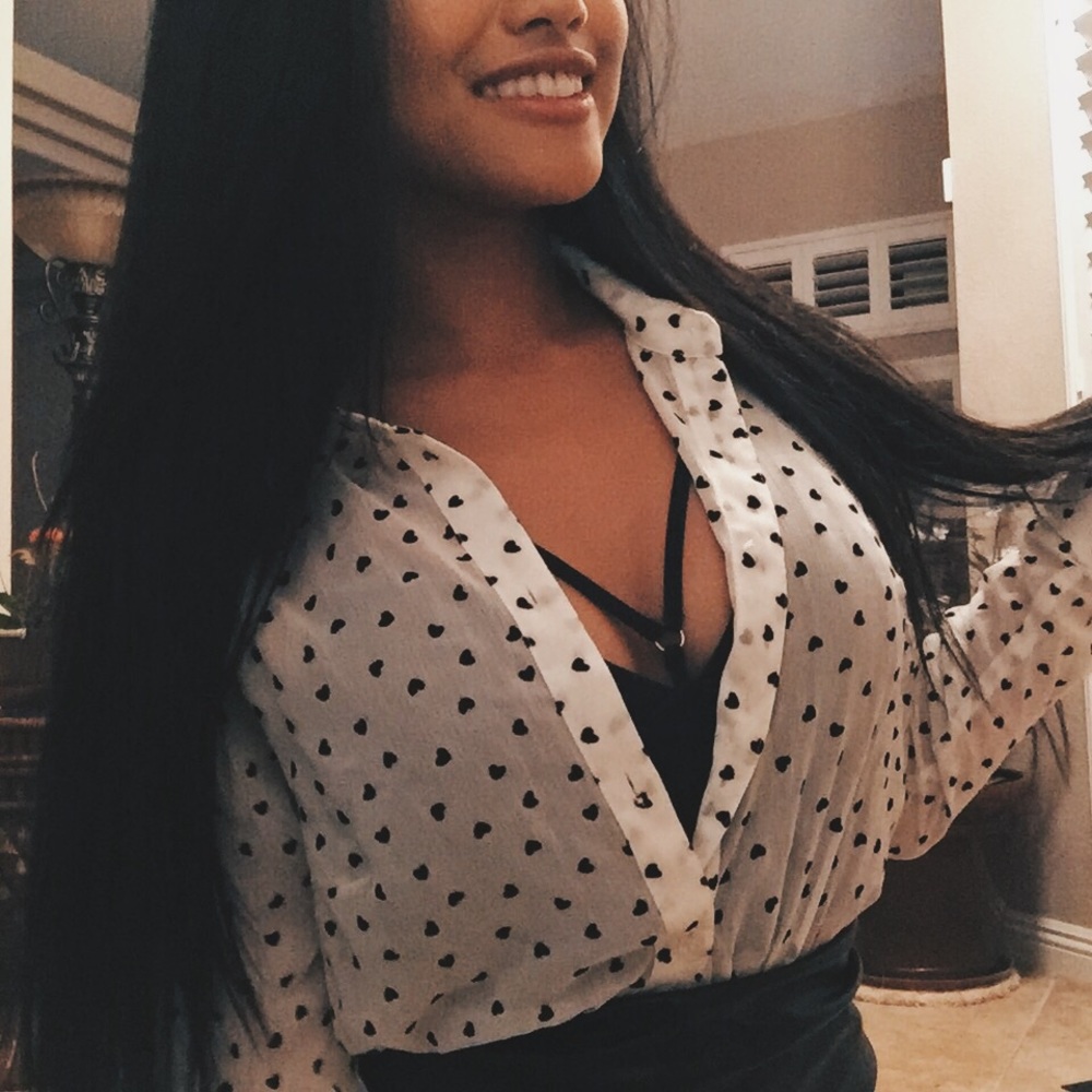 Heart Print Long-Sleeve Button Down Blouse