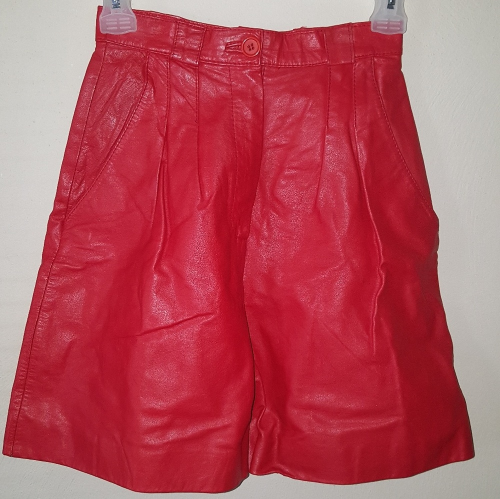Red leather culottes