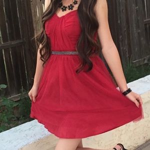 Bold Red Glitter Party Dress