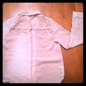 Beautiful sheer cream heart cut-outs long sleeve