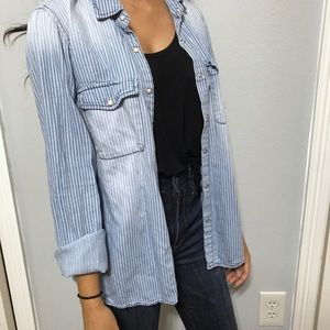 Striped blue denim shirt